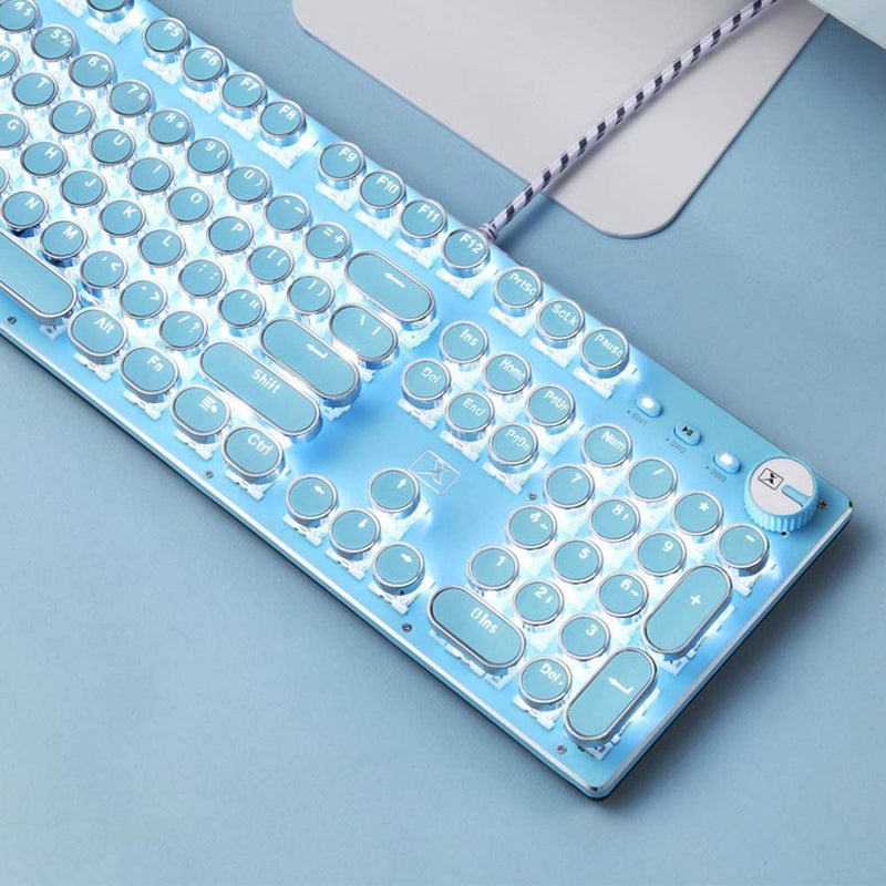 Basaltech Mechanical Gaming Keyboard and Mouse Combo, Retro Steampunk Vintage Typewriter-Style Keyboard with LED Backlit, 104-Key Anti-Ghosting Blue Switch Wired USB Metal Panel Round Keycaps, Blue - Image 2